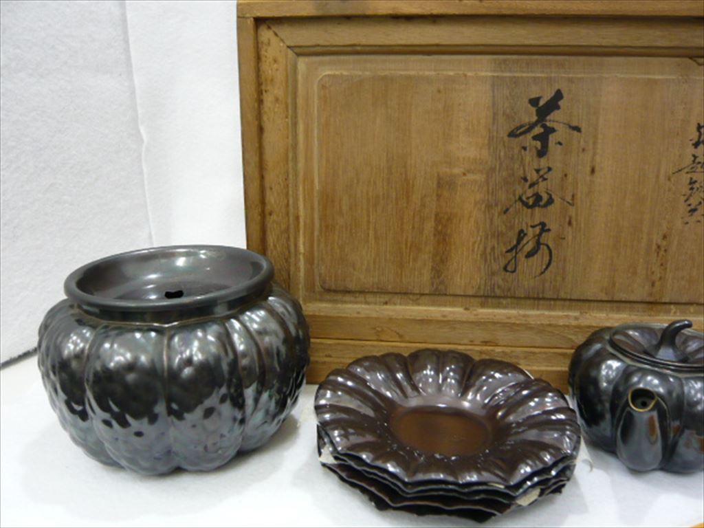 栄美堂 純銅製 茶器シリーズ「珠光」茶器揃 急須 建水 茶筒 茶箕 茶托